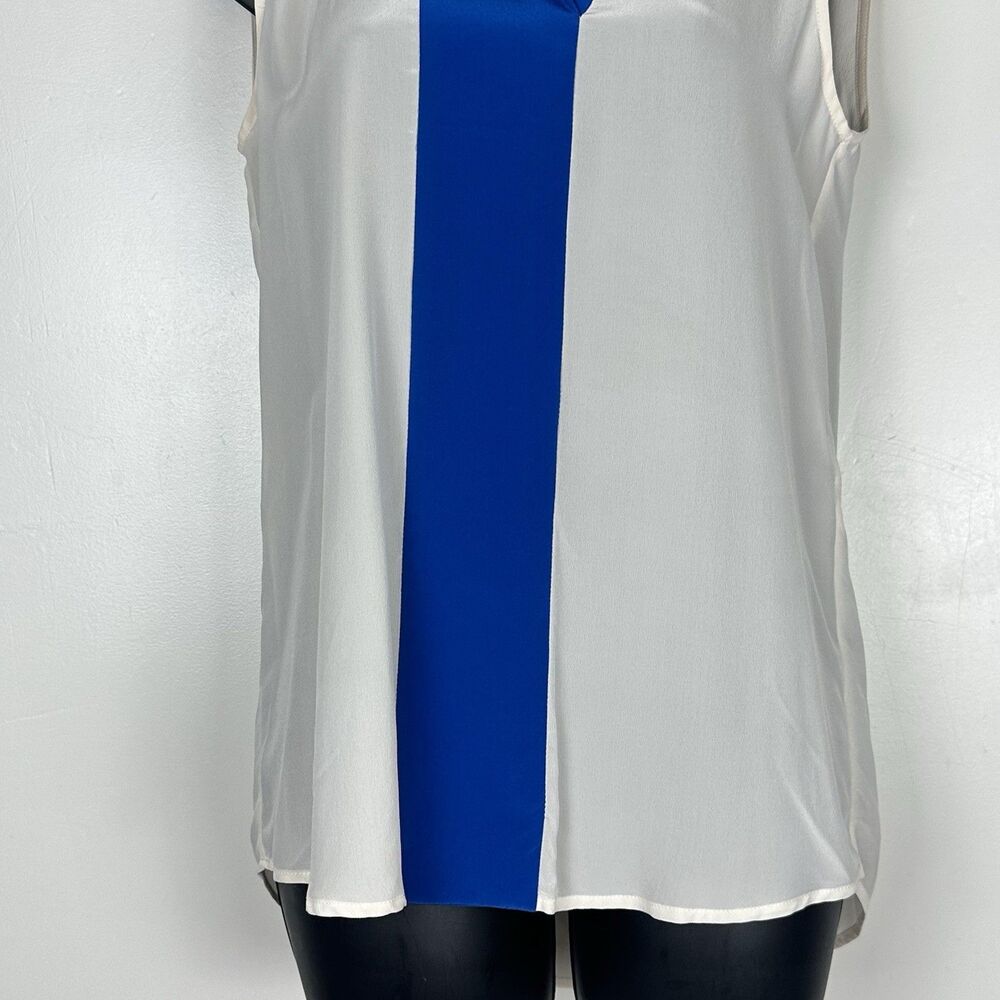 Sandro Paris  100% Silk White Blue Collared Shirt Sleeveless preppy Size 1 US S - Picture 4 of 10